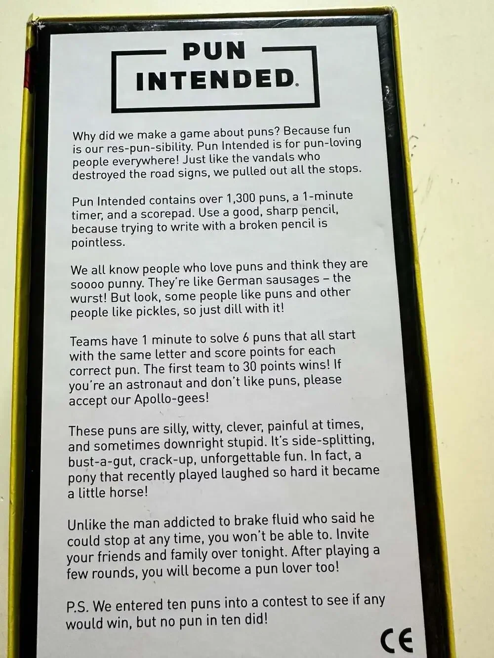 Pun Intended It's All Pun and Games Party Game